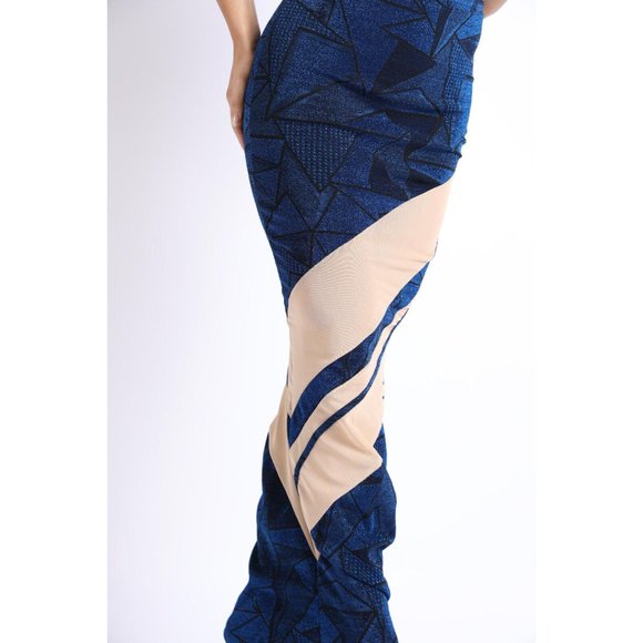 Women's Casual Mesh Contrast Asymmetrical High Waist Maxi Skirt Bodycon Pencil - Picture 2 of 10